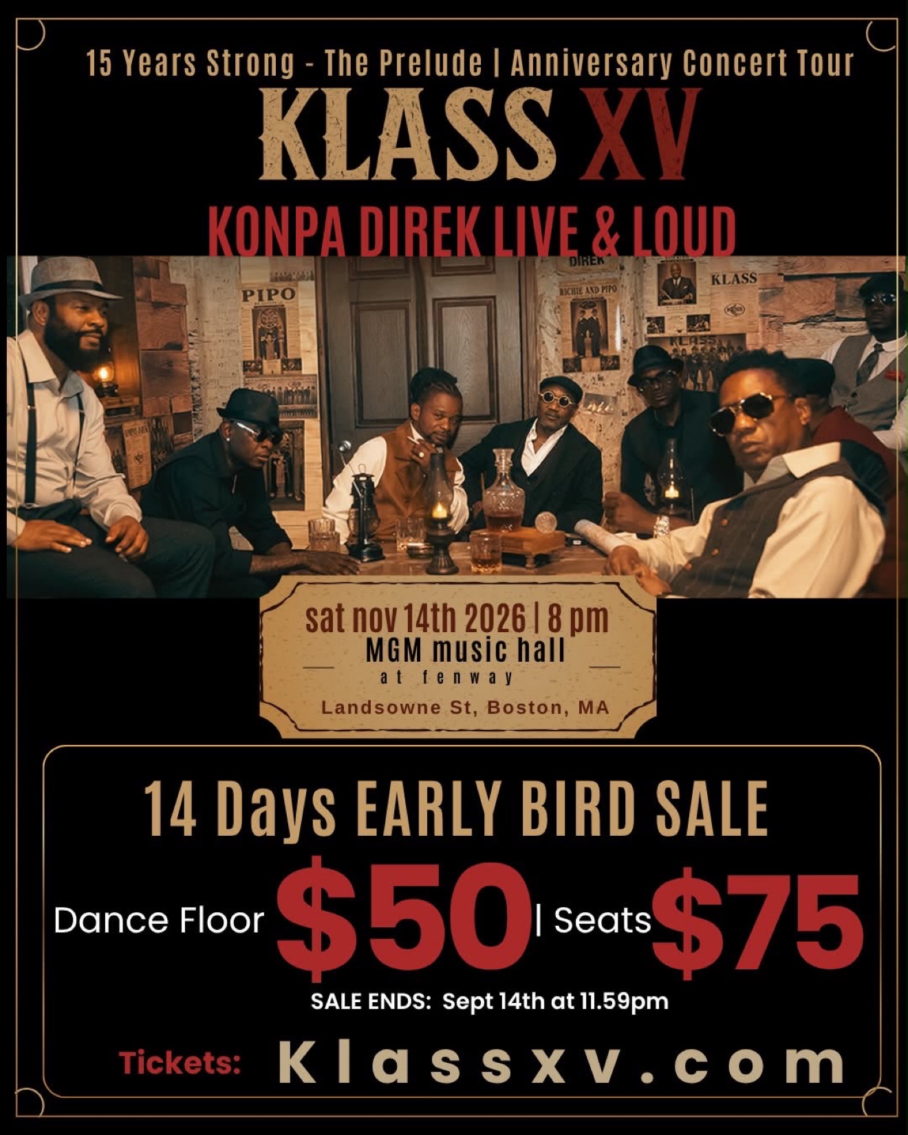 Flyer Klass XV — 14 novanm 2026, MGM Music Hall Boston